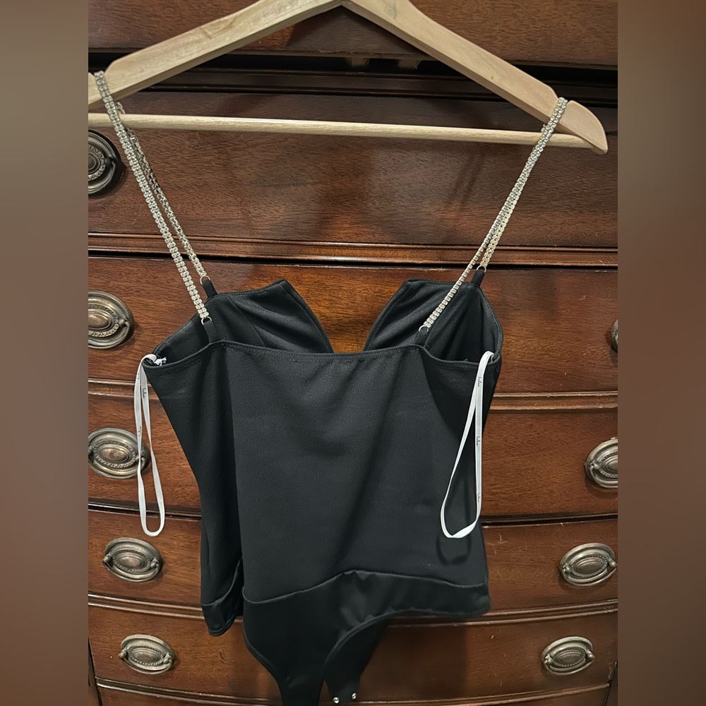 Lulu's Black Rhinestone-Strap Bodysuit - Picture 4 of 4